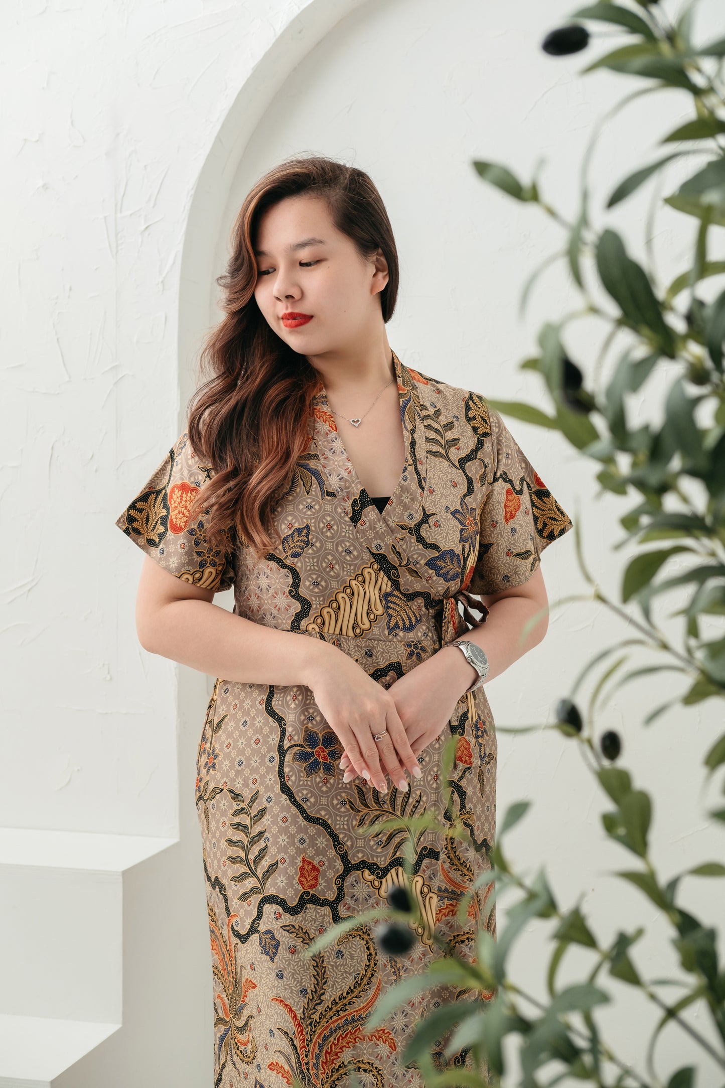 Golden Rays Midi Wrap Dress