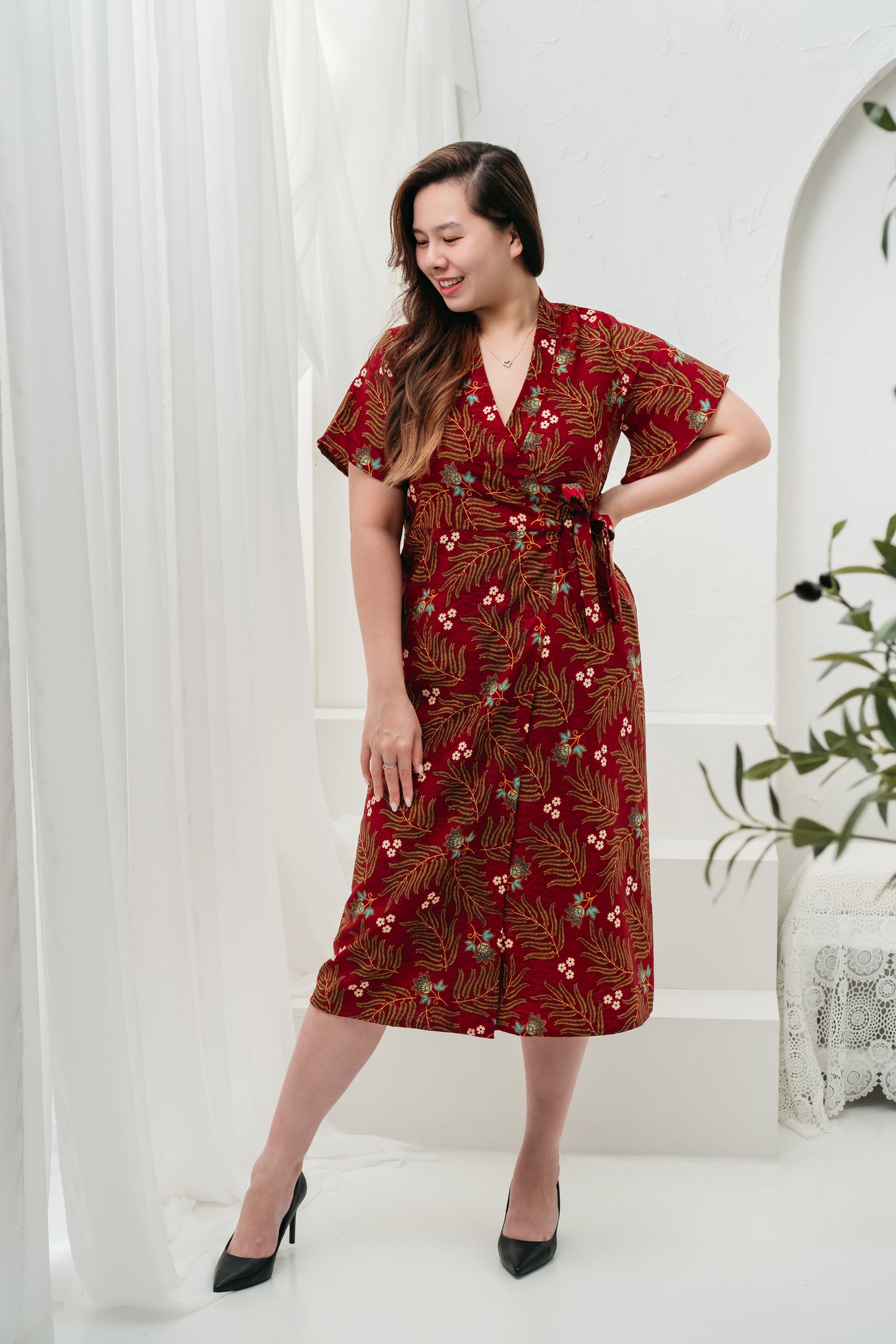 Garden Whispers Midi Wrap Dress